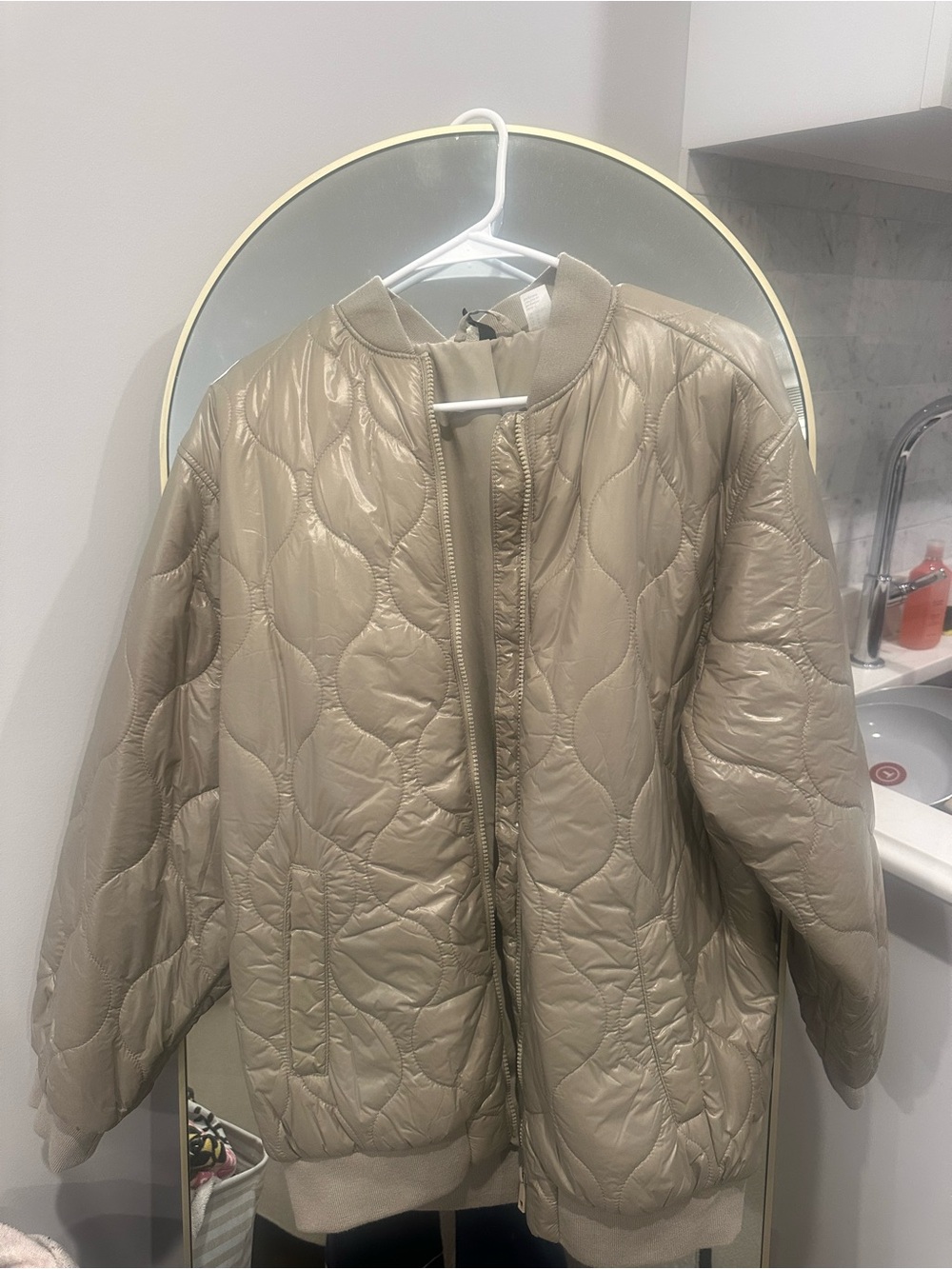Mango Quilted Puffer Jacket in Beige
